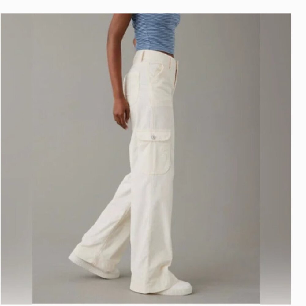 American Eagle Dreamy Drape Corduroy Super High Waisted Baggy Wide Leg Pants 12 - Picture 2 of 8